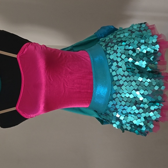 Weissman Turquoise Metallic Sequin w/ Hot Pink Leotard Dance Costume with Belt - Picture 10 of 16